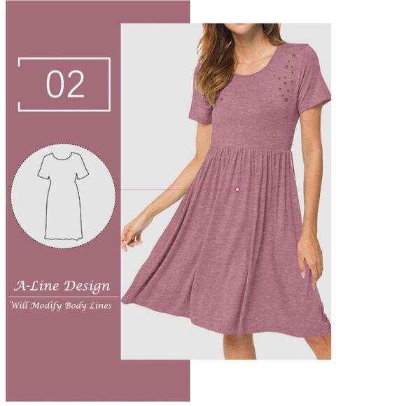 NWOT Hubery Crew Neck Short Sleeves Relaxed FitPleated Dress Size S - Picture 4 of 10